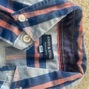 Andy & Evan Men's Casual Blue and Pink Plaid Shirt